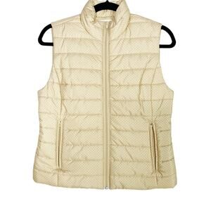 LOFT Polka Dot Quilted Puffer Vest XSmall XS Yellow White Full Zip Womens